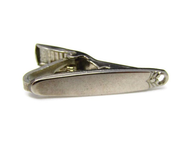 Vintage Tie Bar Tie Clip: Open Tip Modernist Silver Tone Design