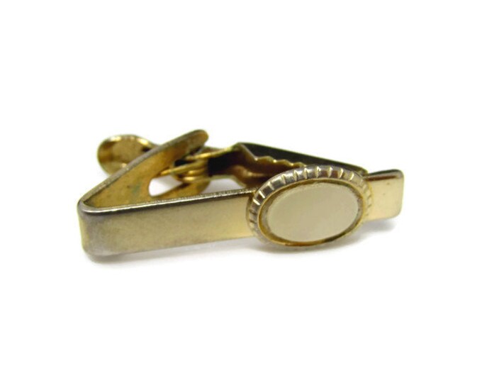 Vintage Tie Bar Tie Clip: Gold Tone Body Oval Accent Classic Design