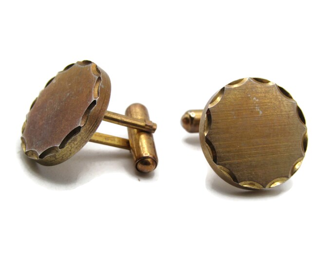 Round Beveled Edge Cuff Links Men's Jewelry Gold Tone