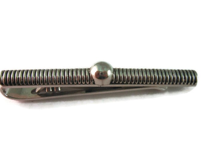 Vintage Men's Tie Bar Clip Jewelry: Very Cool Modernist Coil Ball Silver Tone Design
