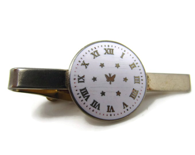 Clock Tie Clip Vintage Tie Bar: Clock Face Design Roman Numerals Nice Quality