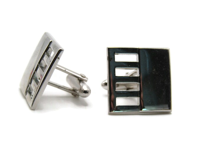 Open Bar Design Square Cuff Links Men's Jewelry Silver Tone