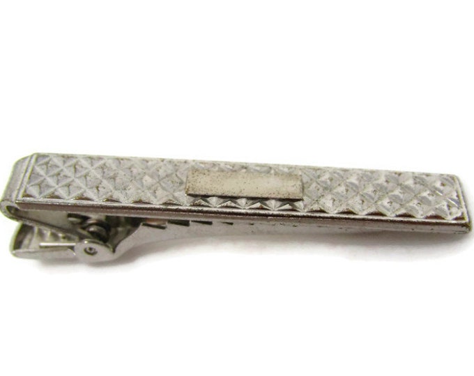 Waffle Texture Tie Clip Vintage Tie Bar: Silver Tone