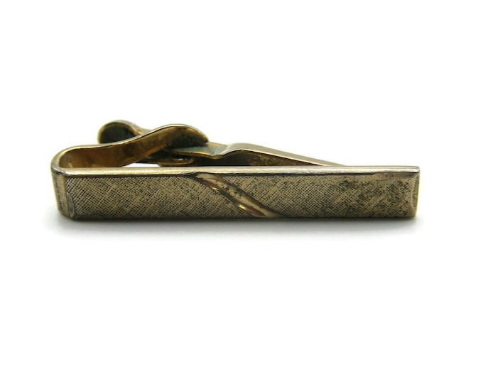 Diagonal Etched Textured Gold Tone Tie Bar Tie Clip Men's Jewelry