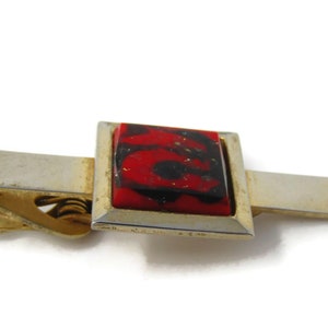 Red Black Center Tie Clip Men&#39;s Vintage Gold Tone