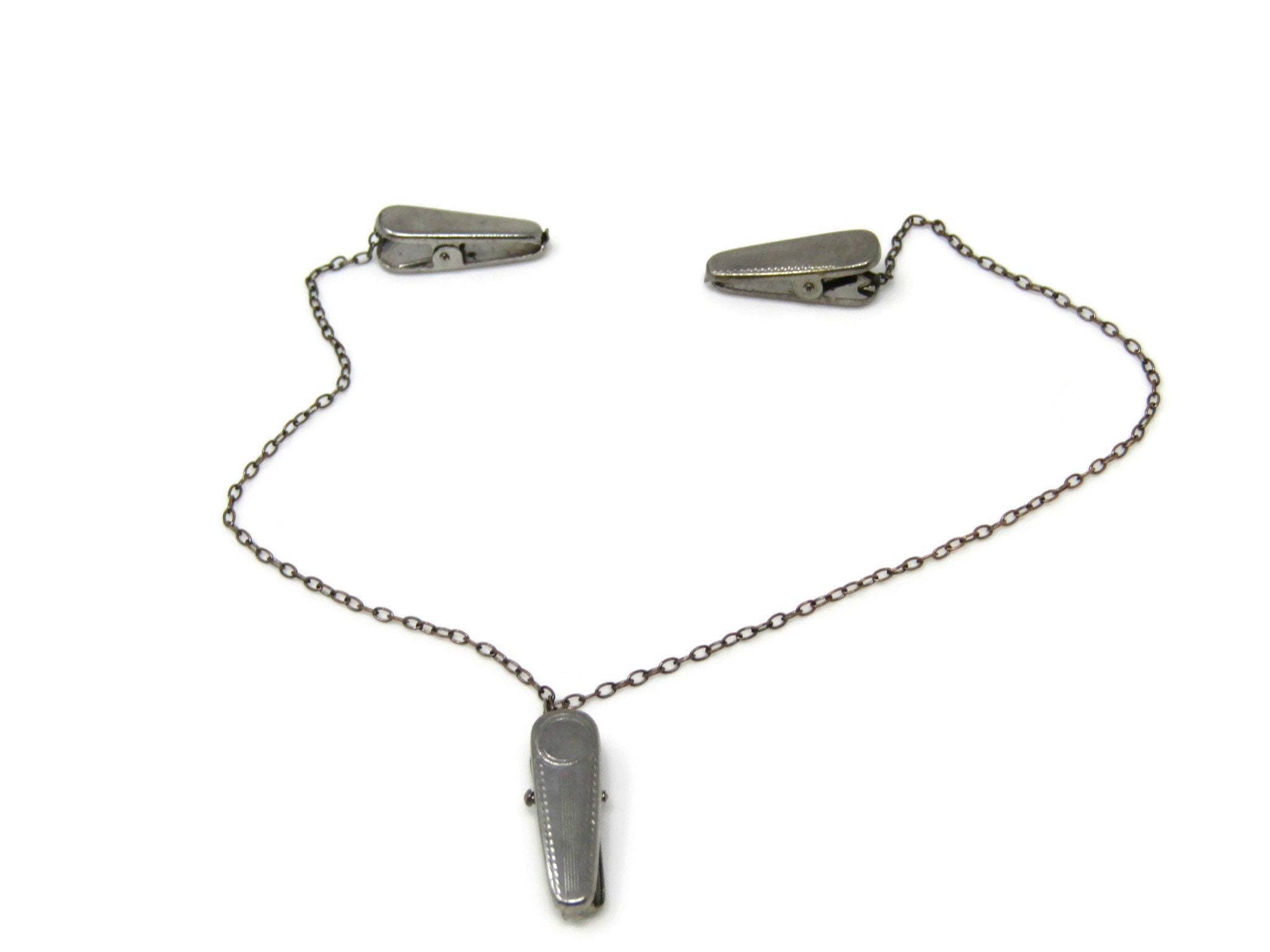 Antique Dress Clips on Chain One Slides Along the Chain