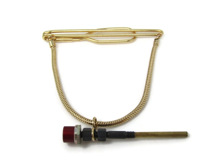 Interesting Industrial Button Design Tie Clip Tie Bar: Vintage Gold Tone - Stand Out from the Crowd with Class