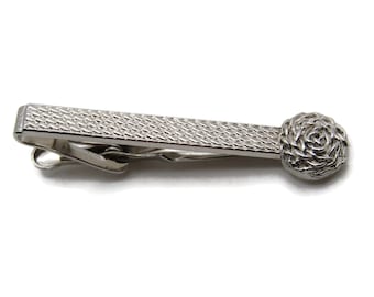 Textured And Chain Circle Design Tie Clip Tie Bar Men's Jewelry Silver Tone