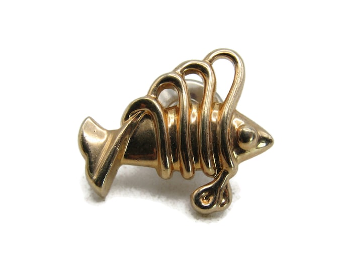 Decorative Fish Tie Lapel Pin Gold Tone Men's Jewelry
