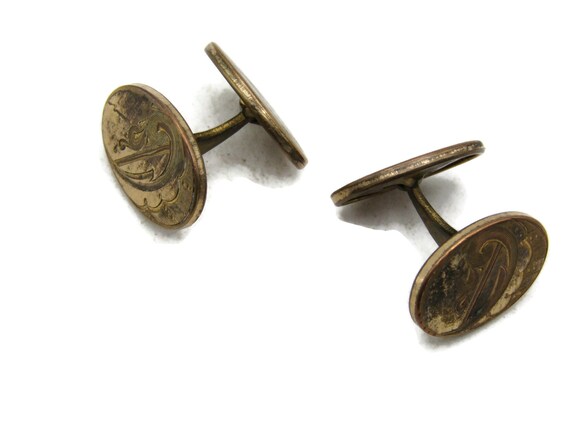 D Letter Initial Monogram Cuff Link Set Gold Tone… - image 2