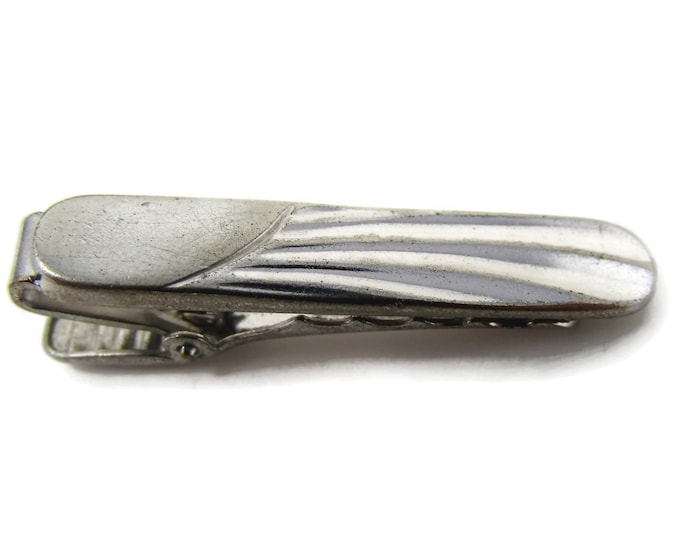 Vintage Tie Bar Clip: Interesting Swirl Grooves Design Silver Tone