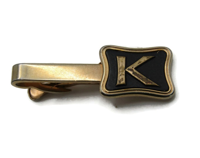 K Letter Initial Monogram Tie Bar Tie Clip Men's Jewelry Black And Gold Tone