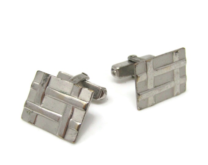 Weave Design Cufflinks Nice Design Silver Tone Vintage Men's Jewelry