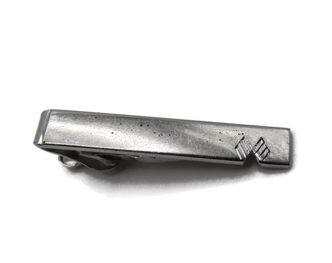 Classic Silver Tone Straight Bar Tie Clip Flag Shape Etching Modernist Tie Bar Men's Jewelry