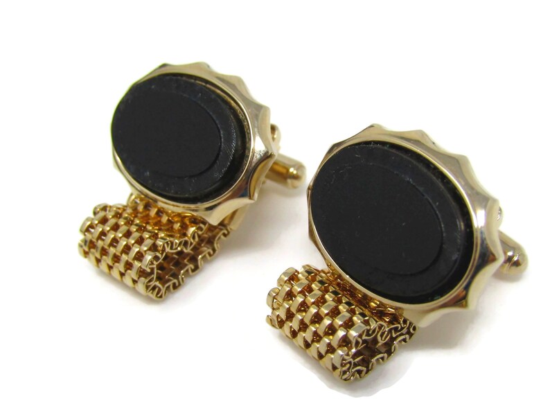 Men's Cufflinks and Tie Tack Pin Set Vintage Black Onyx Etsy