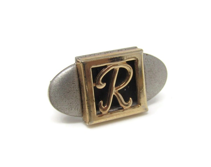 Letter R Initial Small Tie Clip Bar Gold Tone Vintage Men's Jewelry Nice Design