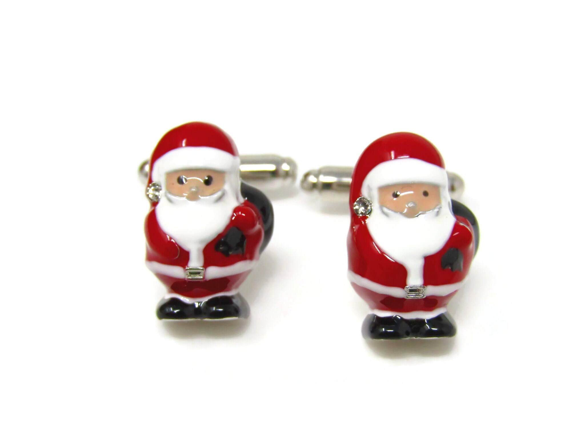 Santa Cuff Links Christmas Cufflinks Nice Painted Metal Heavy
