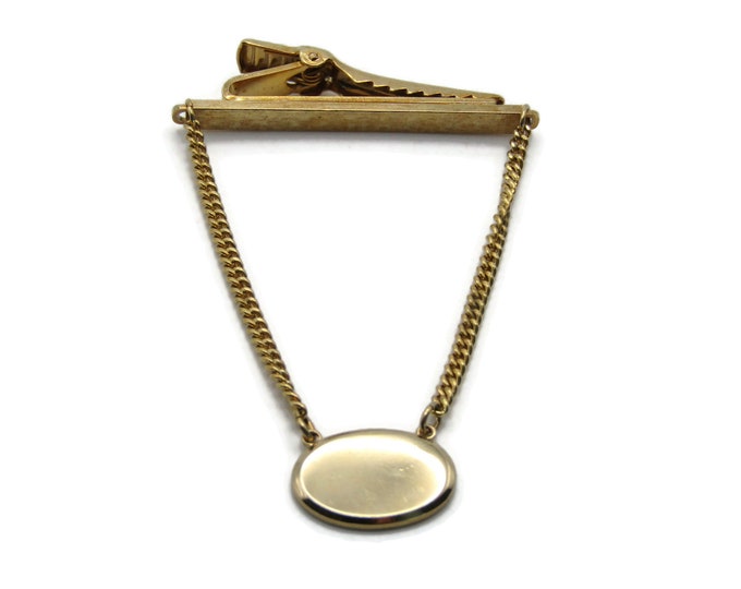 Textured Tie Bar Chain And Charm Tie Clip Men's Jewelry Gold Tone