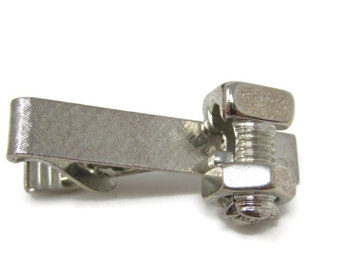 Screw & Nut Burndy Tie Clip Bar Silver Tone Vintage Men's Jewelry Nice Design