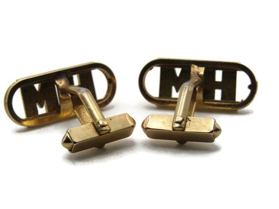 HM Lettered Initial Monogram Oval Cuff Links Men'… - image 2