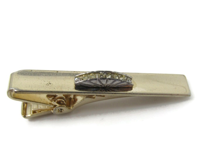 Clear Jewel Ridge Tie Clip Tie Bar: Vintage Gold Tone - Stand Out from the Crowd with Class