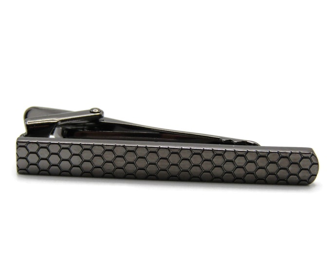 Octoganal Pattern Textured Front Dark Silver Classic Design Tie Clip Tie Bar Men's Jewelry