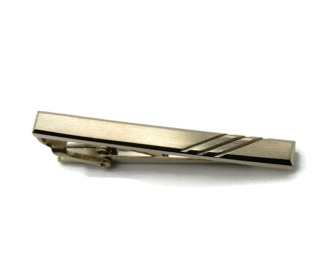 Classic Design Straight Bar Tie Clip Diagonal Engraved Stripe Gold Tone Tie Bar Men's Jewelry