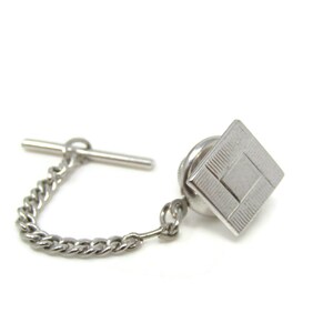 Square Overlap Ridges Tie Pin Tack Silver Tone Vintage Men&#39;s Jewelry Nice Design
