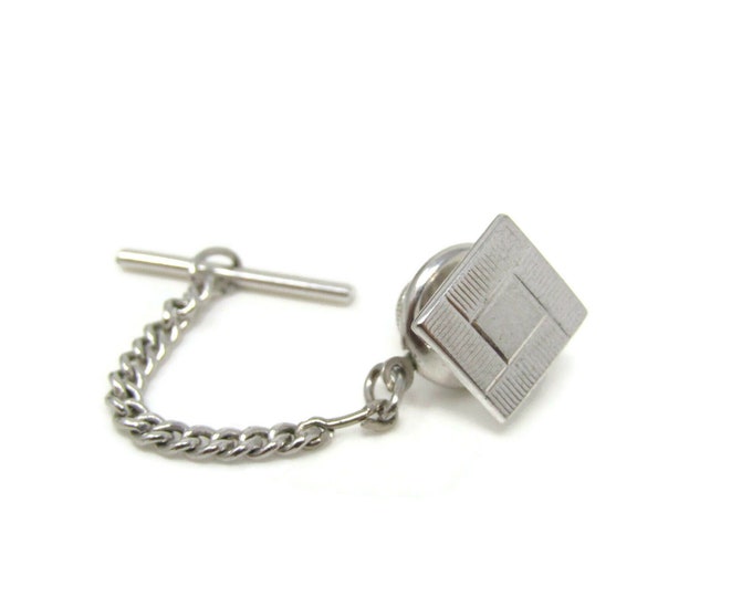 Square Overlap Ridges Tie Pin Tack Silver Tone Vintage Men's Jewelry Nice Design