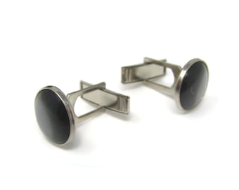 Dark Opalescent Cufflinks for Men: Vintage Silver Tone - Stand Out from the Crowd with Class