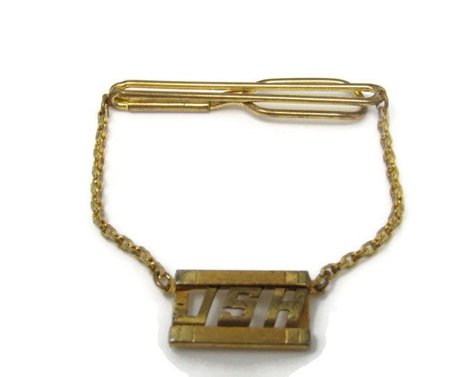 JSH Letters Art Deco Tie Clip Tie Bar: Vintage Gold Tone - Stand Out from the Crowd with Class