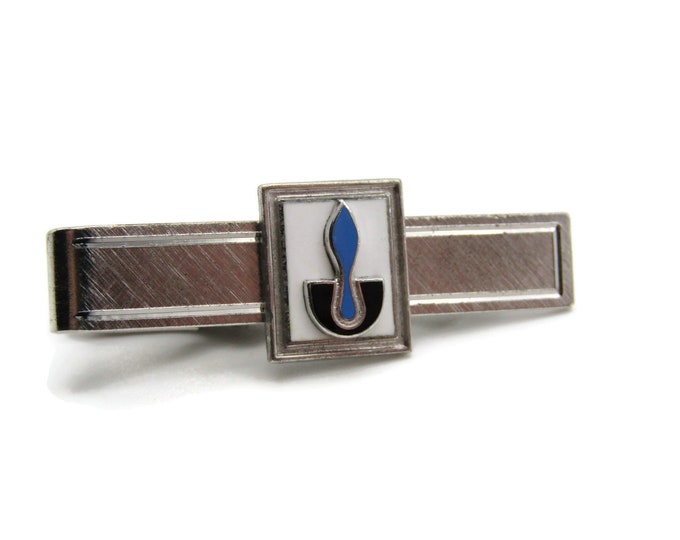 Abstract Graphic Center Stone Inlay Textured Silver Tone Tie Clip Tie Bar Men's Jewelry