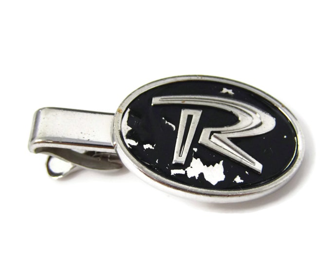 Vintage Tie Clip Tie Bar: Letter R Initial "R" Retro Design