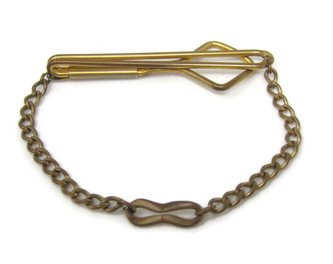 Interesting Middle Link Chain Tie Clip Bar Gold Tone Vintage Men's Jewelry Nice Design