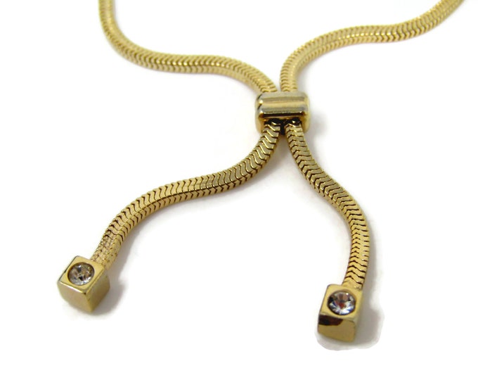 Cool Tie Bar Tie Clip Vintage Chain w/ Clear Jewels Gift for Dad, Husband, Son, Boyfriend