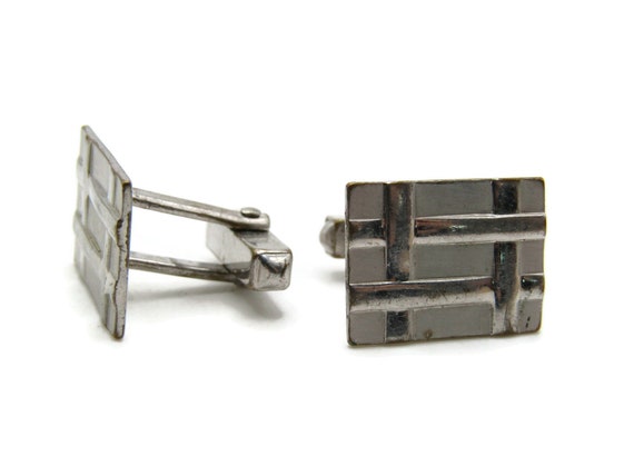 Weave Pattern Rectangle Cuff Links Men's Jewelry … - image 1