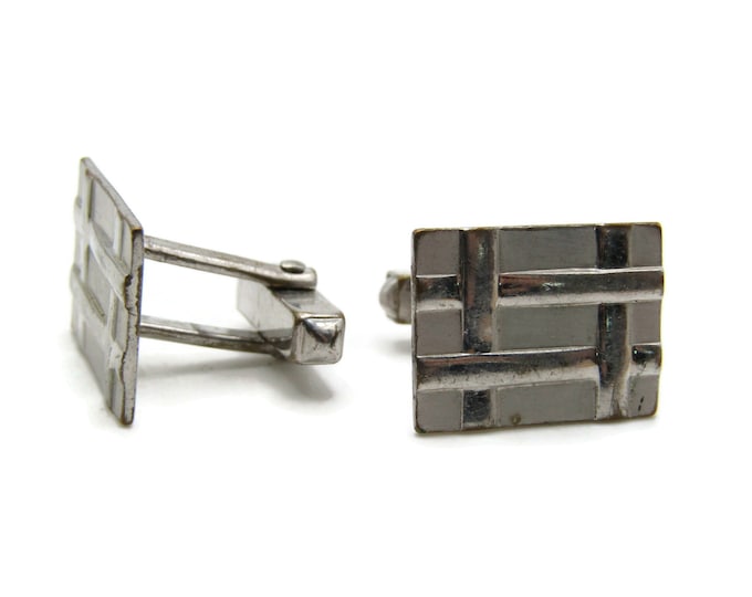 Weave Pattern Rectangle Cuff Links Men's Jewelry Silver Tone
