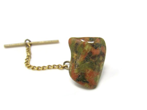 Polished Stone Green Pink White Tie Pin Tack Vint… - image 3