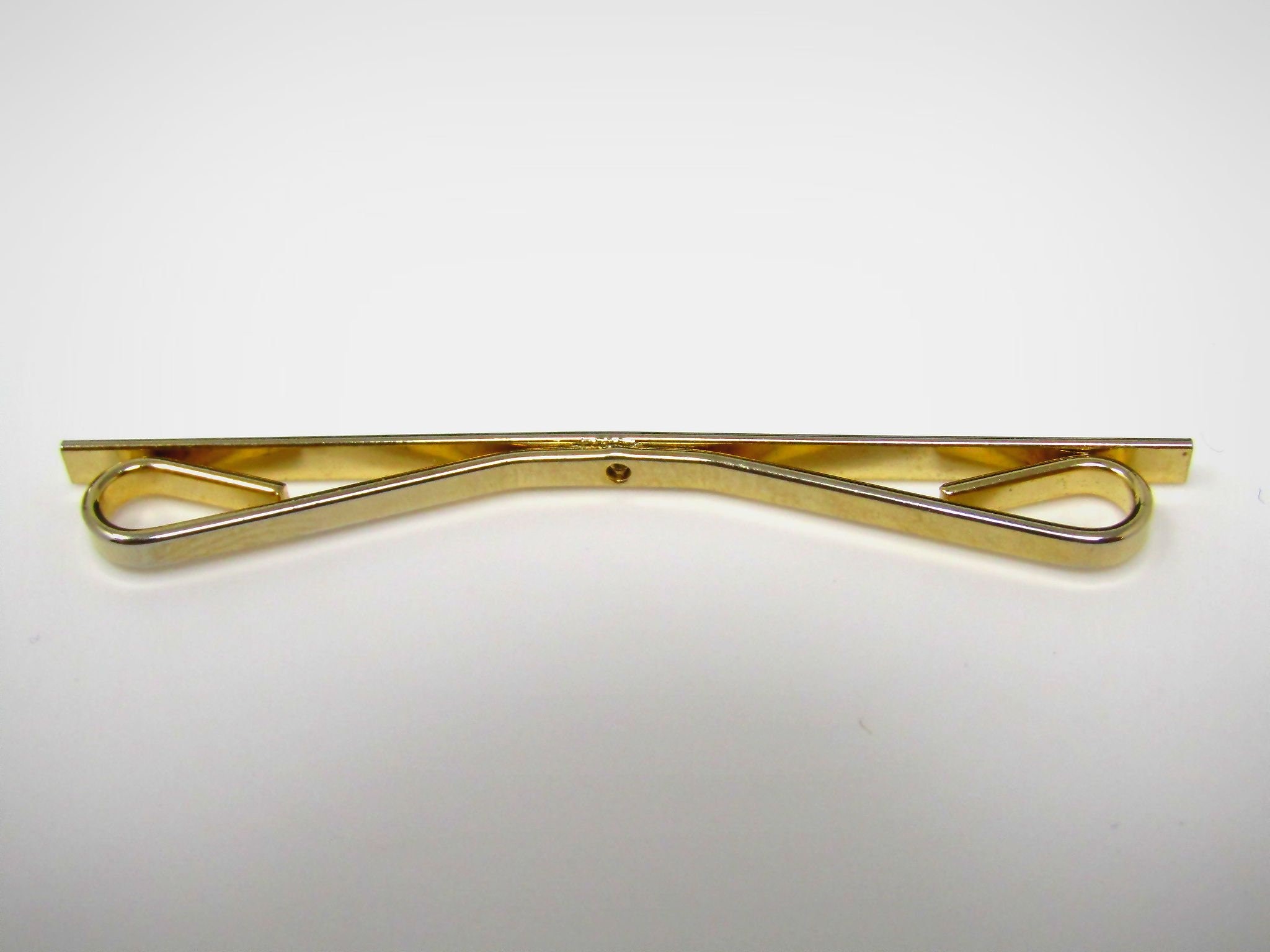 Vintage Tie Collar Clip Bar Straight Sleek Classic Grooves Gold Tone