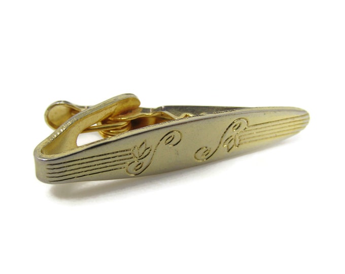 Stylized Flower Stems Tie Clip Tie Bar: Vintage Gold Tone - Stand Out from the Crowd with Class