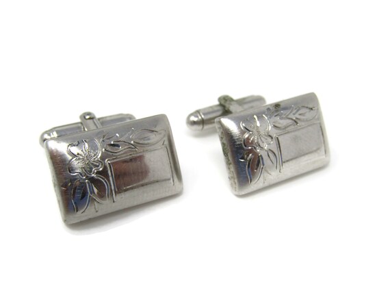Flower Leaf Etch Men's Cufflinks: Vintage Silver Tone - Stand Out from the Crowd with Class View 2