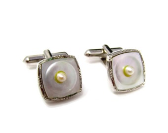 Vintage Cufflinks for Men: Faux Pearl Center Mother of Pearl Body Very Nice