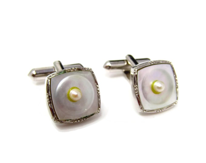 Vintage Cufflinks for Men: Faux Pearl Center Mother of Pearl Body Very Nice