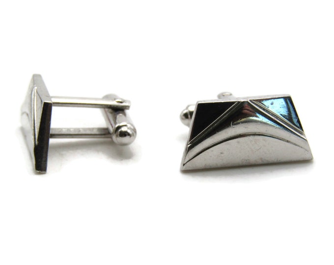 Tapered Rectangle Line Design Cuff Links Men's Jewelry Silver Tone