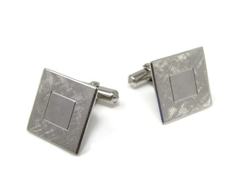 Vintage Silver Tone Cufflinks: Textured Square Design