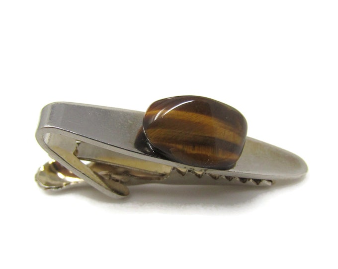 Tiger's Eye Tie Clip Tie Bar: Vintage Silver Tone - Stand Out from the Crowd with Class