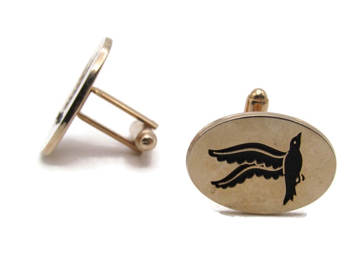 Flying Duck Cuff Links Hunter Gift Gold Tone Men's Jewelry