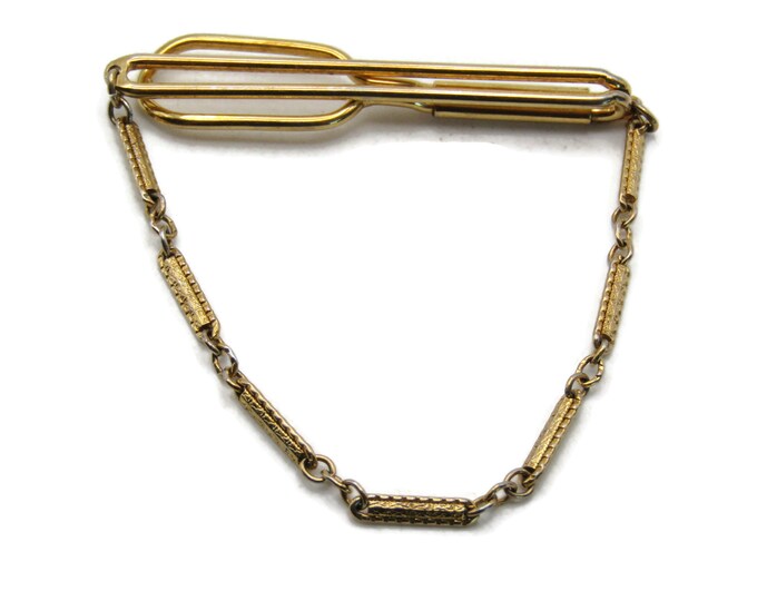 Open Body Tie Clip And Decorative Chain Tie Bar Men's Jewelry Gold Tone