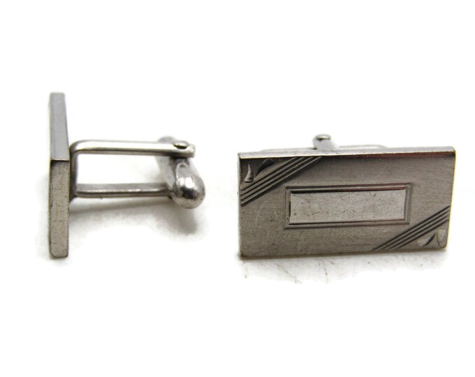 Etched Rectangle Vintage Cuff Links Men's Jewelry Silver Tone