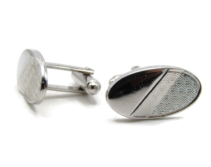 Textured Oval Cuff Links Men's Jewelry Silver Tone